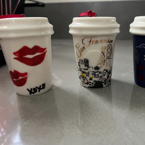 Set of 3 Ceramic Starbucks Ornaments - Picture 2 of 4